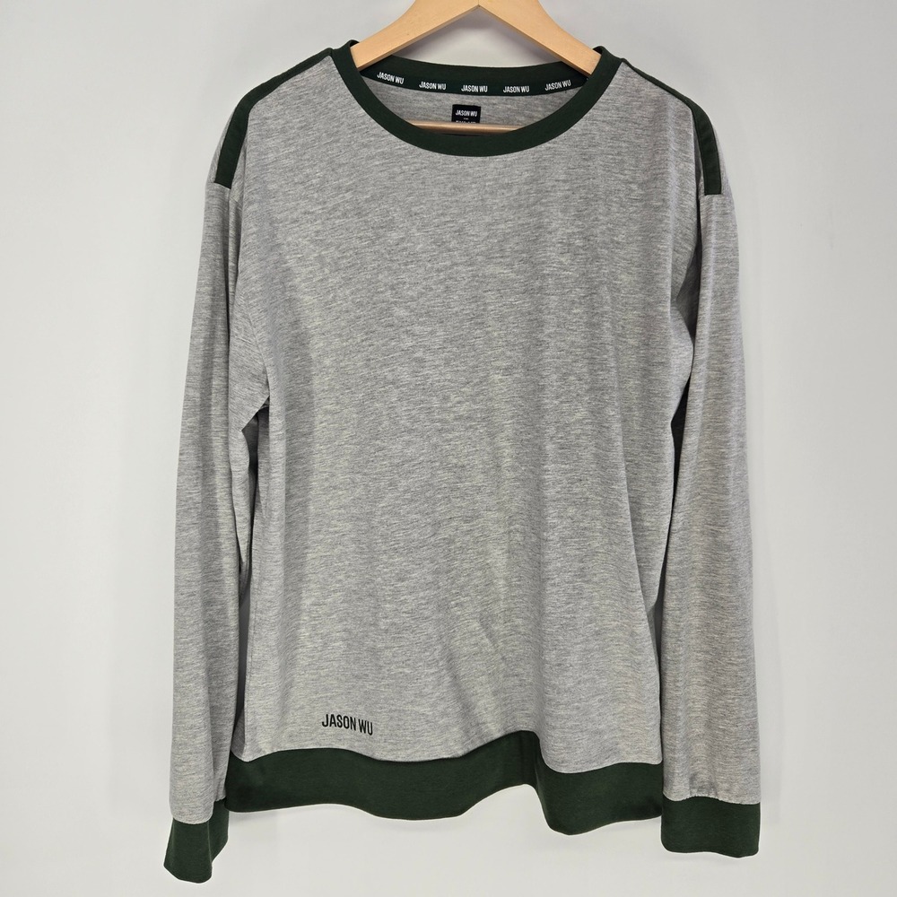 Jason Wu Eva Air Top Mens L Gray Green Long Sleeve Lounge Shirt Soft Stretch